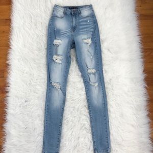 High Waisted Distressed Light Wash Jeans